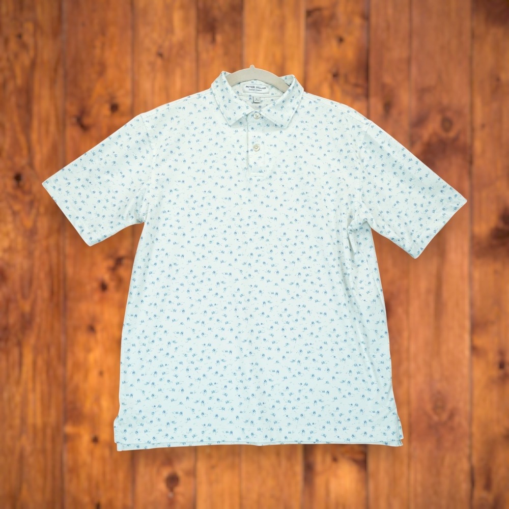 Peter Millar Summer Comfort Polo Boys Young Large(11-12) Golf Cart Print EUC